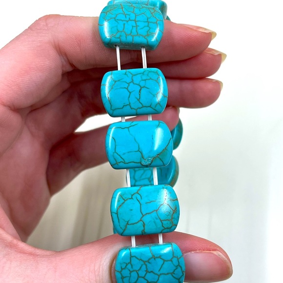 Vintage Y2K Turquoise Rectangular Stone Bead Bracelet - Picture 6 of 7